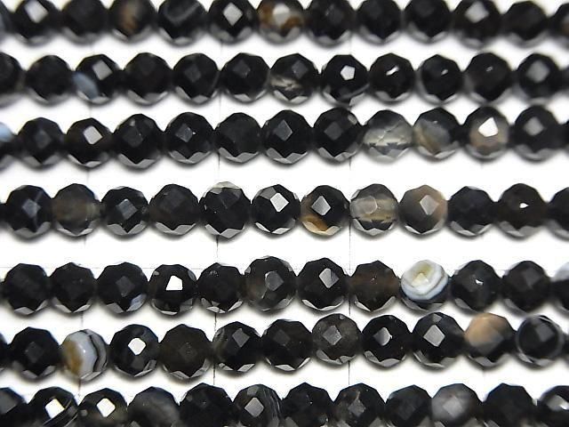 [Video]High Quality! Striped Onyx Faceted Round 4mm 1strand beads (aprx.15inch/36cm)