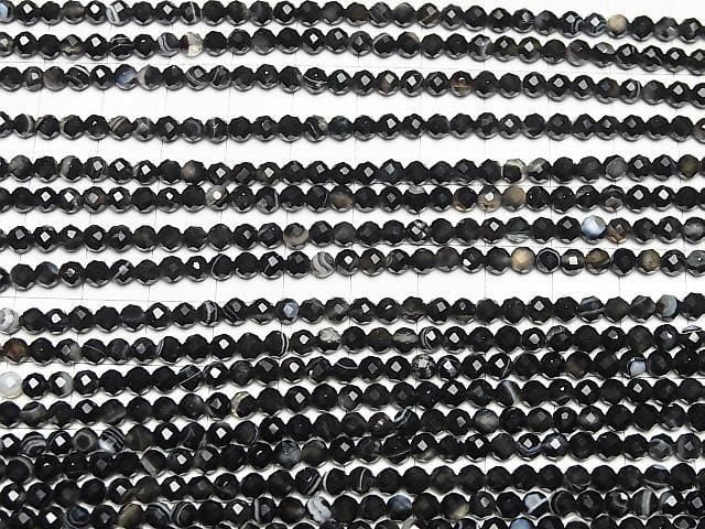 [Video]High Quality! Striped Onyx Faceted Round 4mm 1strand beads (aprx.15inch/36cm)