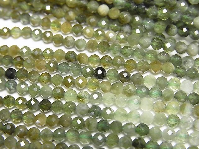 [Video]High Quality! Green Tourmaline AAA- Faceted Round 2.5mm 1strand beads (aprx.15inch/37cm)