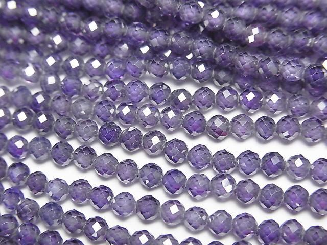 [Video]High Quality! Cubic Zirconia AAA Faceted Round 3mm [Violet] 1strand beads (aprx.14inch/35cm)