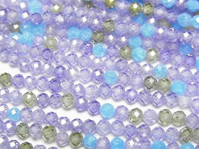 [Video]High Quality! Cubic Zirconia AAA Faceted Round 3mm [Blue Mix] 1strand beads (aprx.14inch/35cm)