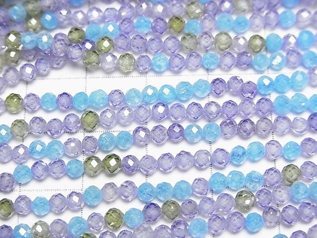 [Video]High Quality! Cubic Zirconia AAA Faceted Round 3mm [Blue Mix] 1strand beads (aprx.14inch/35cm)