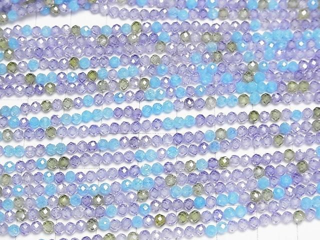 [Video]High Quality! Cubic Zirconia AAA Faceted Round 3mm [Blue Mix] 1strand beads (aprx.14inch/35cm)