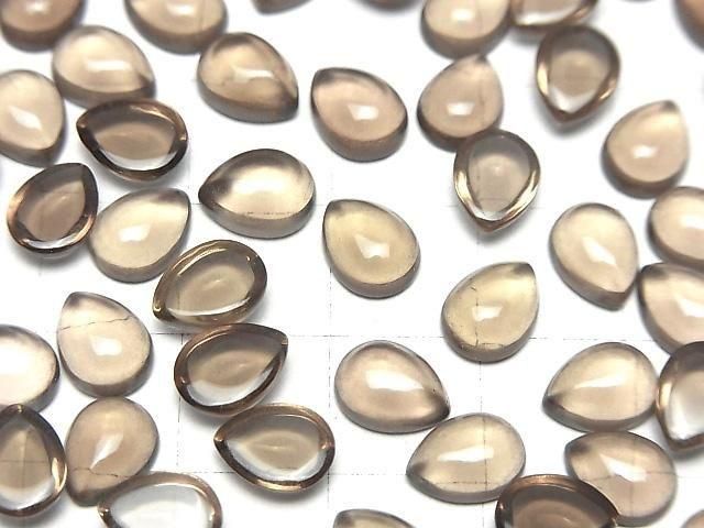 [Video]High Quality Smoky Quartz AAA Pear shape Cabochon 8x6mm 5pcs