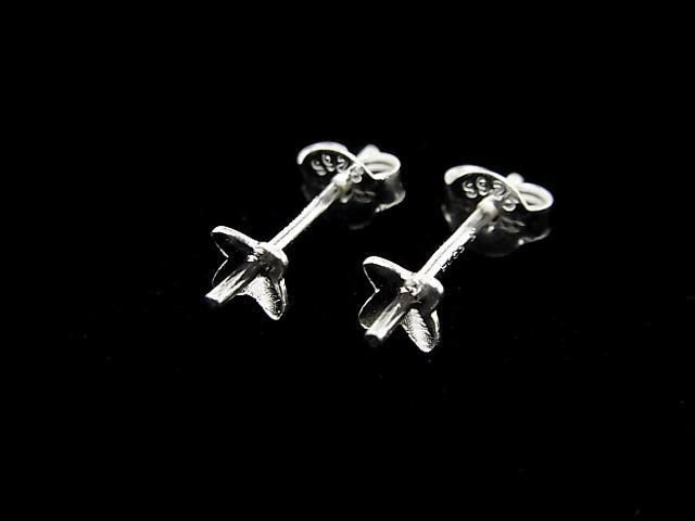 Silver 925 Earstuds & Earnuts with Plates [4.5mm] Flower Design, No Coating, 2 Pairs
