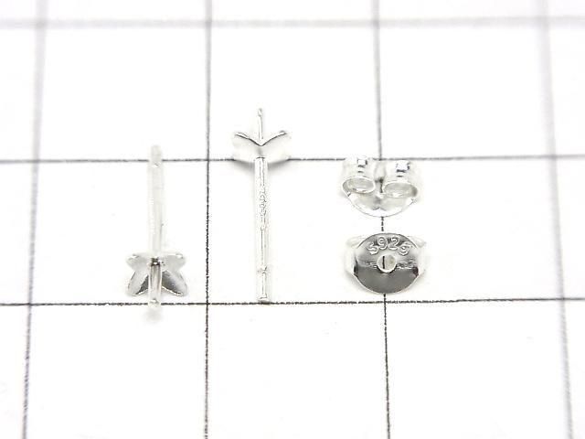 Silver 925 Earstuds & Earnuts with Plates [4.5mm] Flower Design, No Coating, 2 Pairs