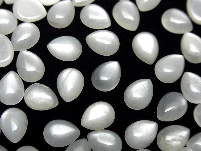 [Video] White Moonstone AAA Pear shape Cabochon 8x6mm 10pcs