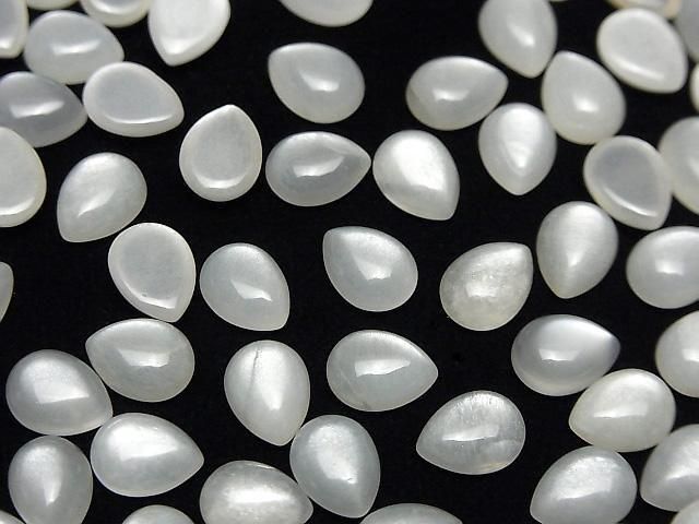[Video] White Moonstone AAA Pear shape Cabochon 8x6mm 10pcs