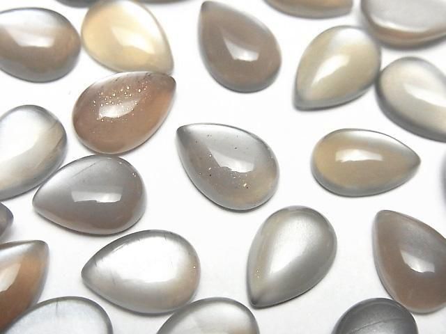 [Video]Brown-Grey Moonstone AAA Pear shape Cabochon 12x8mm 3pcs