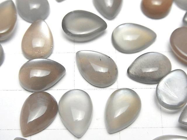 [Video]Brown-Grey Moonstone AAA Pear shape Cabochon 12x8mm 3pcs