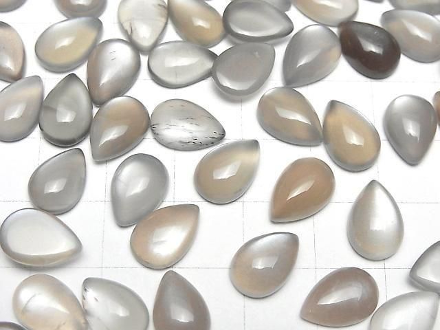[Video]Brown-Grey Moonstone AAA Pear shape Cabochon 12x8mm 3pcs