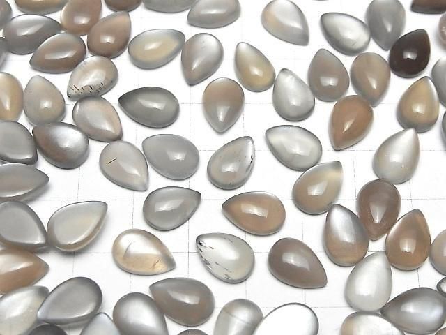 [Video]Brown-Grey Moonstone AAA Pear shape Cabochon 12x8mm 3pcs