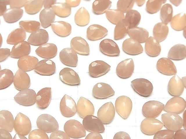 [Video]High Quality Peach Moonstone AAA- Loose stone Pear shape Faceted 8x6mm 5pcs