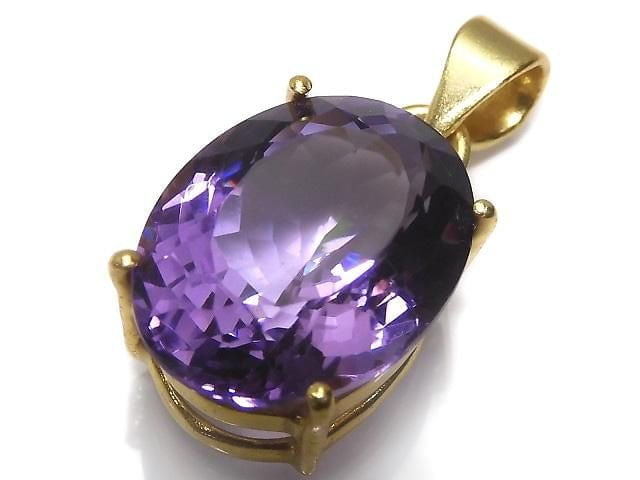 [Video][One of a kind] High Quality Amethyst AAA Faceted Pendant 18KGP NO.176