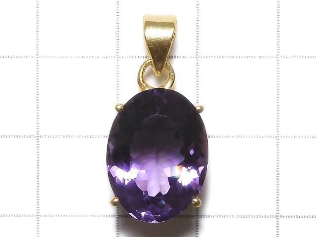 [Video][One of a kind] High Quality Amethyst AAA Faceted Pendant 18KGP NO.176