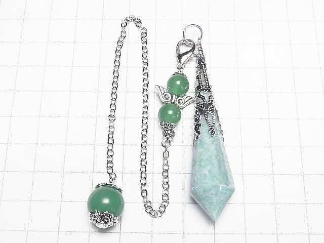 [Video] Amazonite AA Pendulum 72x16x16mm with chain, silver color, 1pc