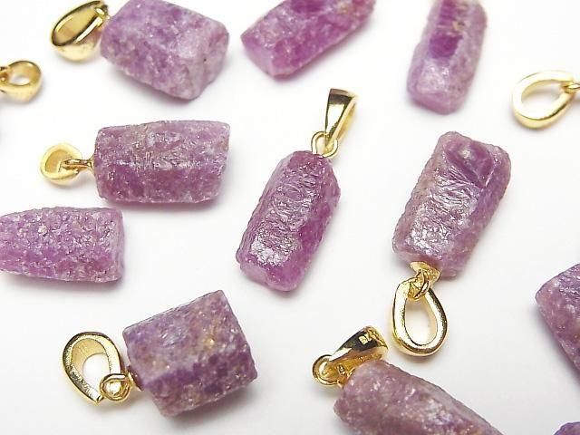 [Video]Ruby AA+ Rough Faceted Nugget Pendant 18KGP 1pc