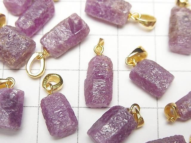 [Video]Ruby AA+ Rough Faceted Nugget Pendant 18KGP 1pc