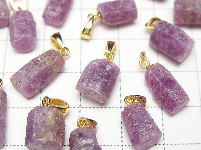 [Video]Ruby AA+ Rough Faceted Nugget Pendant 18KGP 1pc