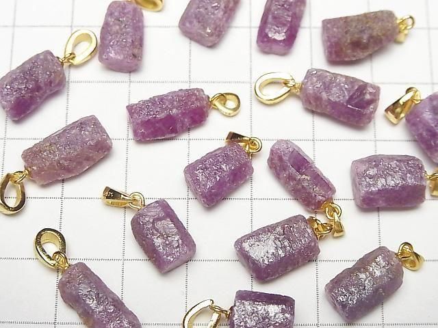 [Video]Ruby AA+ Rough Faceted Nugget Pendant 18KGP 1pc