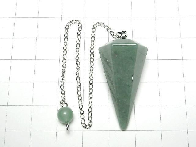 [Video] Green Aventurine AAA- Pendulum 36x18x18mm with chain 1pc