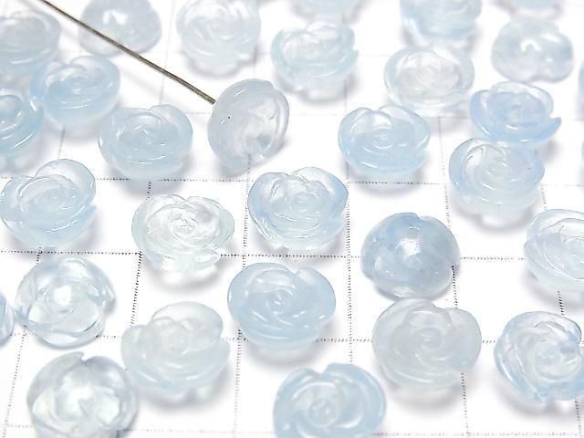 [Video]Aquamarine AAA- Rose 10mm [Half Drilled Hole] 2pcs