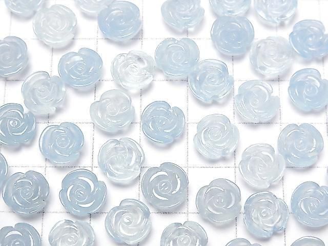 [Video]Aquamarine AAA- Rose 10mm [Half Drilled Hole] 2pcs