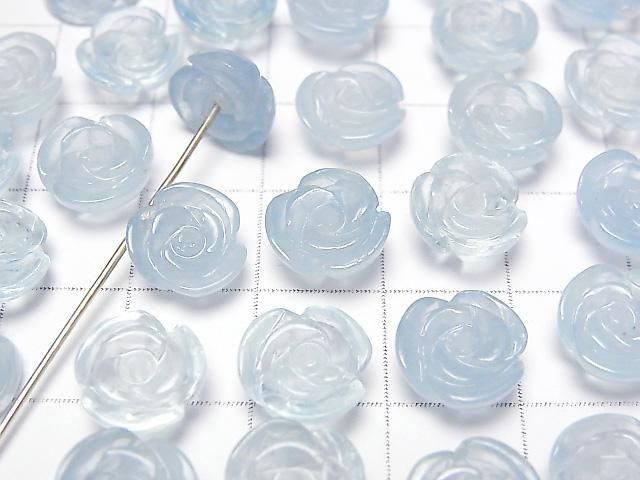 [Video]Aquamarine AAA- Rose 10mm [Surface/Half Drilled Hole] 2pcs