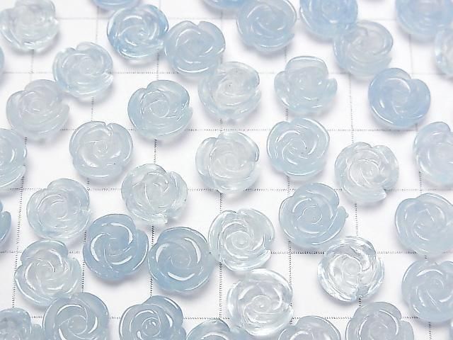 [Video]Aquamarine AAA- Rose 10mm [Surface/Half Drilled Hole] 2pcs