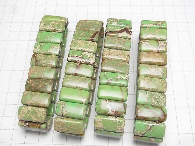 [Video] Green color Kaolinite 2-hole Rectangle 20x10x6mm 1strand (Bangle Bracelet)