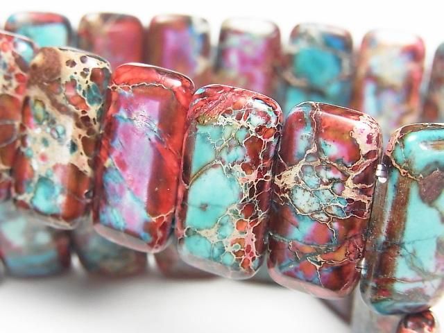 [Video] Red x Blue Kaolinite 2-hole Rectangle 20x10x6mm 1strand (Bangle Bracelet)