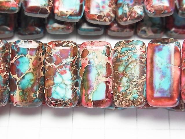 [Video] Red x Blue Kaolinite 2-hole Rectangle 20x10x6mm 1strand (Bangle Bracelet)
