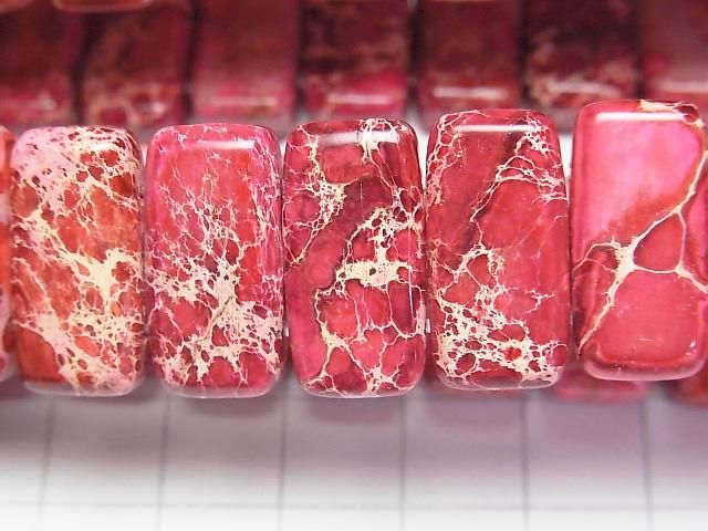 [Video] Red color Kaolinite 2-hole Rectangle 20x10x6mm 1strand (Bangle Bracelet)