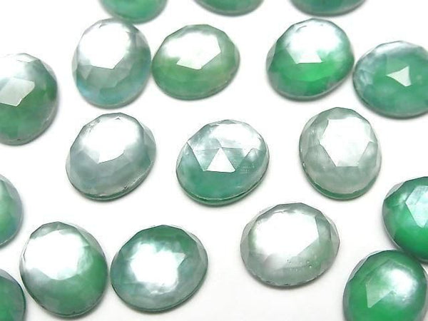 [Video] Green Onyx x White Shell x Crystal AAA- Oval Rose Cut 12x10mm 2pcs