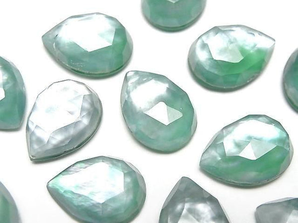 [Video] Green Onyx x White Shell x Crystal AAA- Pear shape Rose Cut 18x13mm 2pcs