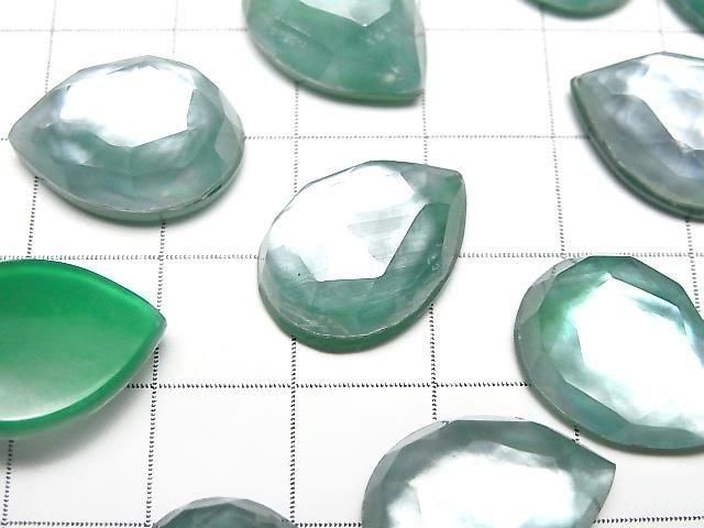 [Video] Green Onyx x White Shell x Crystal AAA- Pear shape Rose Cut 18x13mm 2pcs