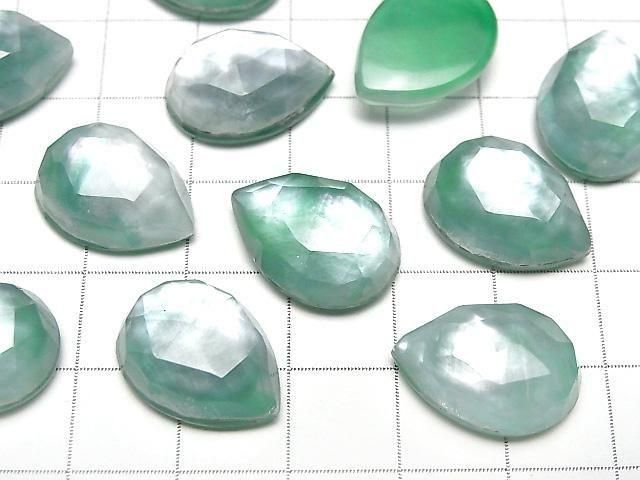 [Video] Green Onyx x White Shell x Crystal AAA- Pear shape Rose Cut 18x13mm 2pcs