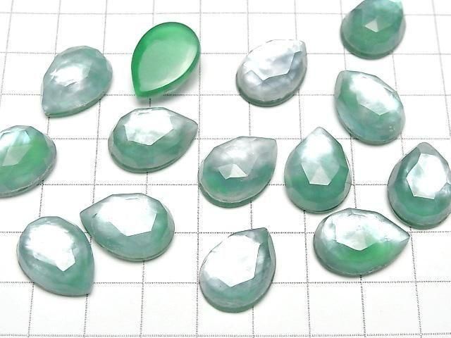 [Video] Green Onyx x White Shell x Crystal AAA- Pear shape Rose Cut 18x13mm 2pcs