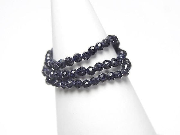 [Video]High Quality! Blue Golden Sand Stone Faceted Round 2mm 3pcs (Ring)