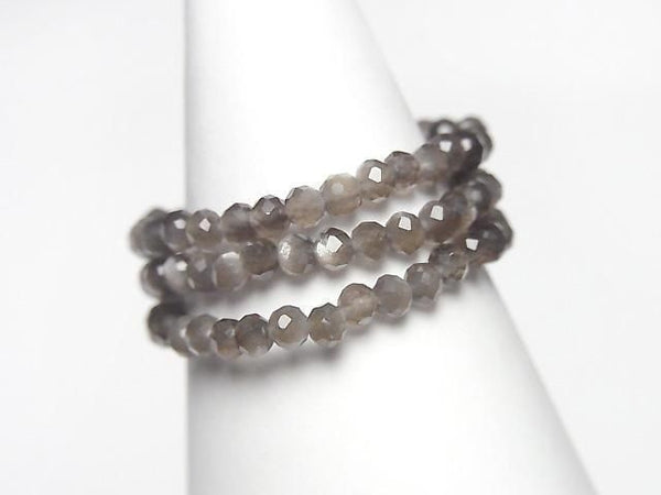 [Video]High Quality! Silver Obsidian Faceted Round 2mm 3pcs (Ring)