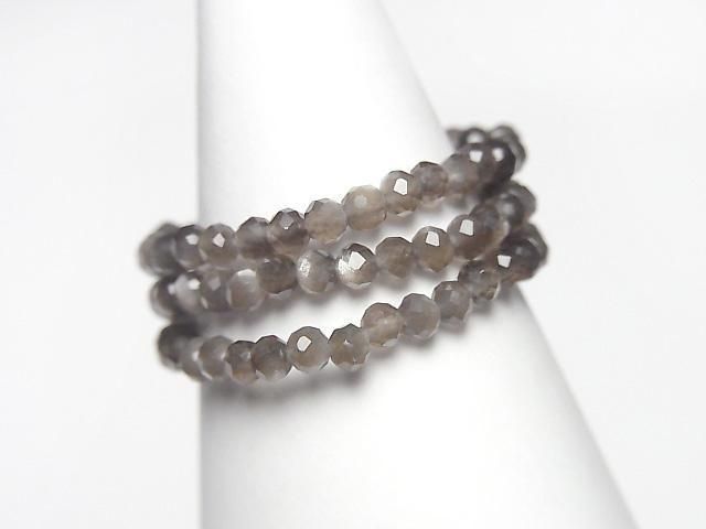 [Video]High Quality! Silver Obsidian Faceted Round 2mm 3pcs (Ring)