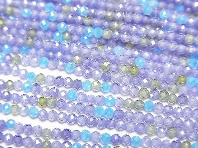 [Video]High Quality! Cubic Zirconia AAA Faceted Round 2mm [Blue Mix] 1strand beads (aprx.14inch/35cm)