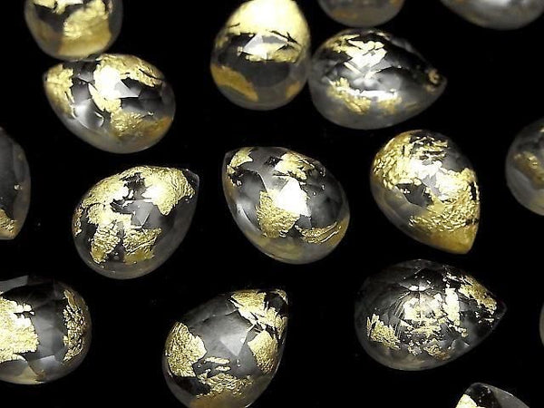 [Video] Doublet Crystal AAA Pear Shape Rose Cut 14x10mm Gold 2pcs