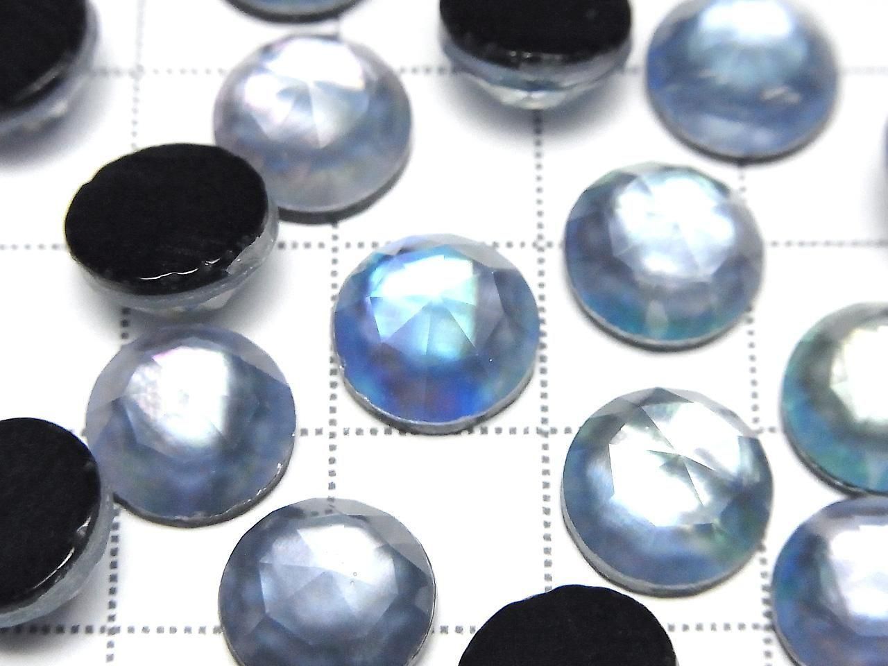 Onyx x Coquillage Blanc x Cristal de Quartz AAA - Rond Taille Rose 10x10mm 2pcs