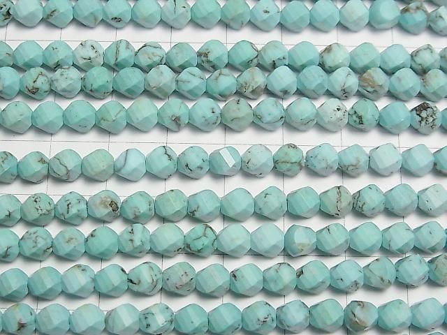 [Video] High Quality! Magnesite Turquoise Twist x Multiple Facets 5.5x4.5x4.5mm 1strand beads (aprx.15inch/36cm)