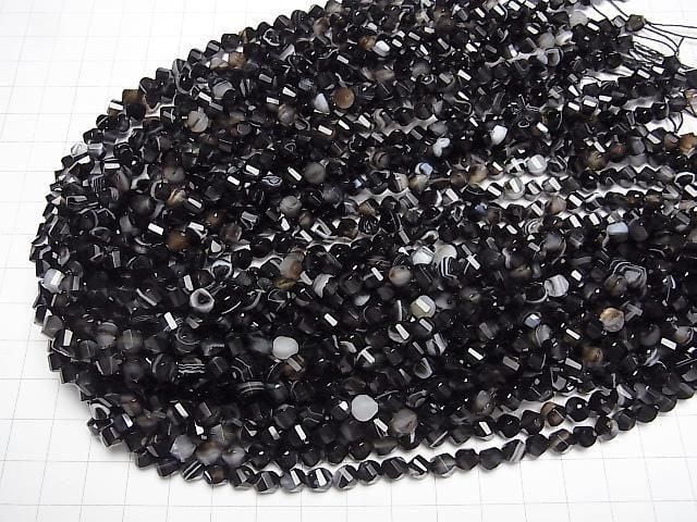 [Video]High Quality! Striped Onyx Twist x Multiple Facets 6x5x5mm 1strand beads (aprx.15inch/37cm)
