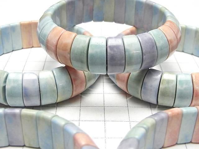 [Video] Alashan Agate Pastel Color 2-Hole Rectangle 16x6.5x7.5mm 1strand (Bangle Bracelet)