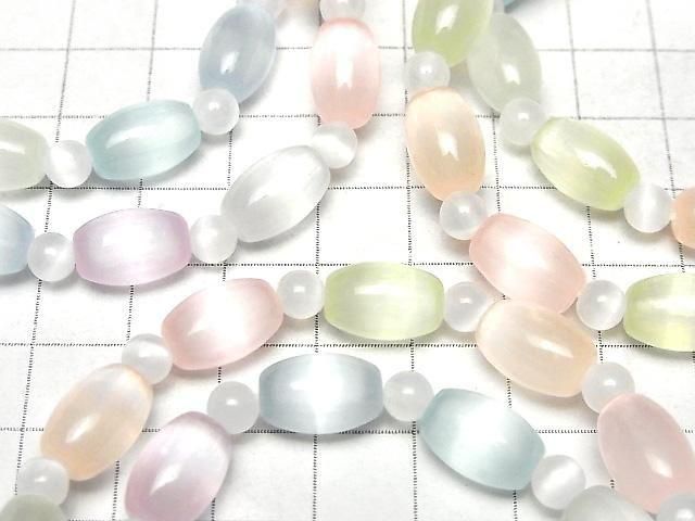 [Video]Selenite (Gypsum) Rice 12x8x8mm & Round 5mm [Multicolor] Bracelet