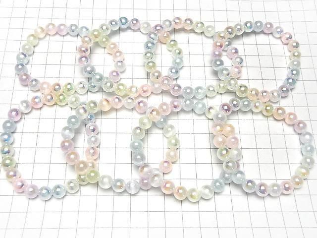 [Video]Selenite (Gypsum) Round 8mm [Pastel color] AB coating Bracelet