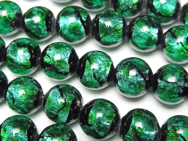 [Video] Lampwork Beads Round 10mm [Light blue x green/Luminous type] 1/4 or 1strand beads (aprx.14inch/34cm)